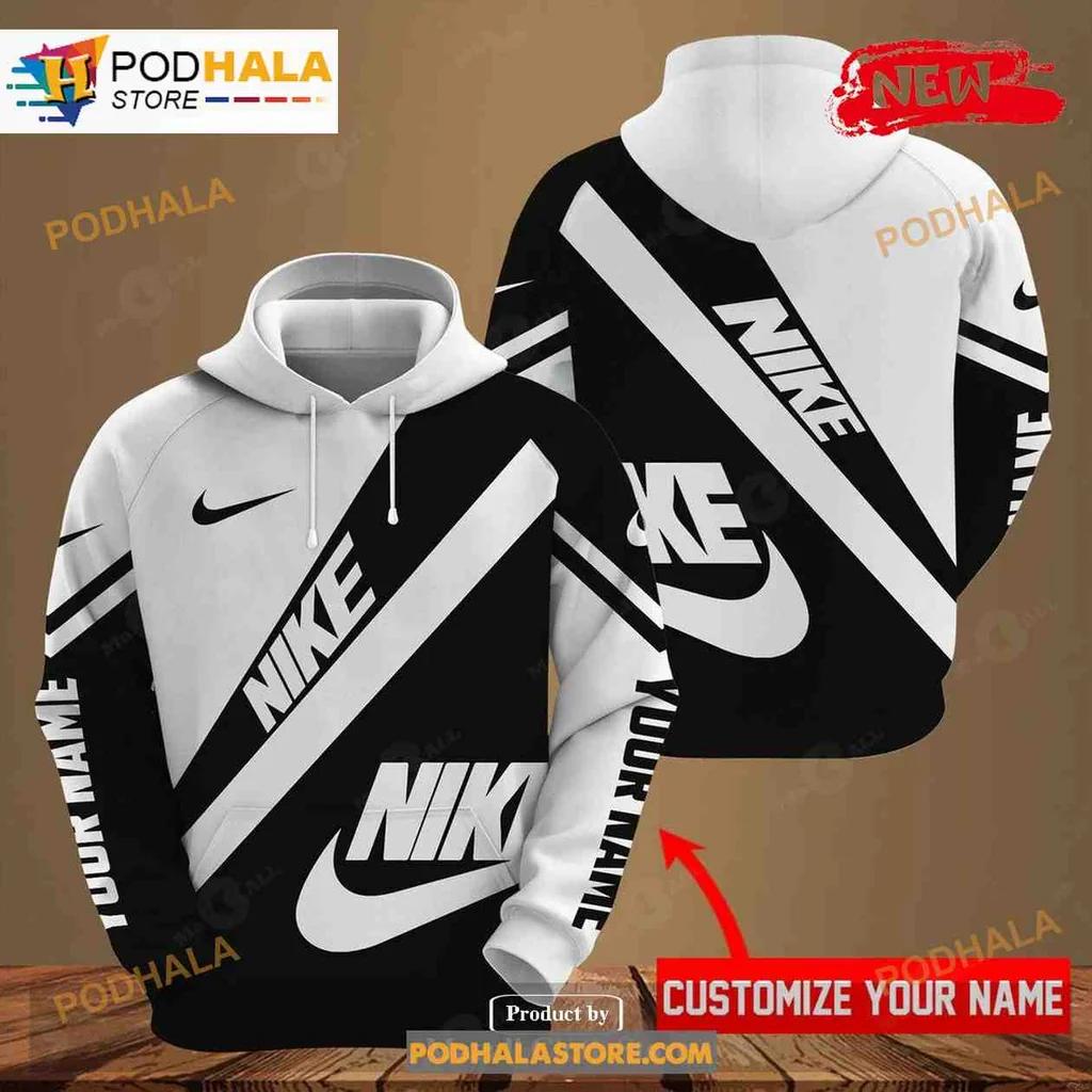 Stylish Black White Nike 3d Hoodie Featuring Iconic Logo Design