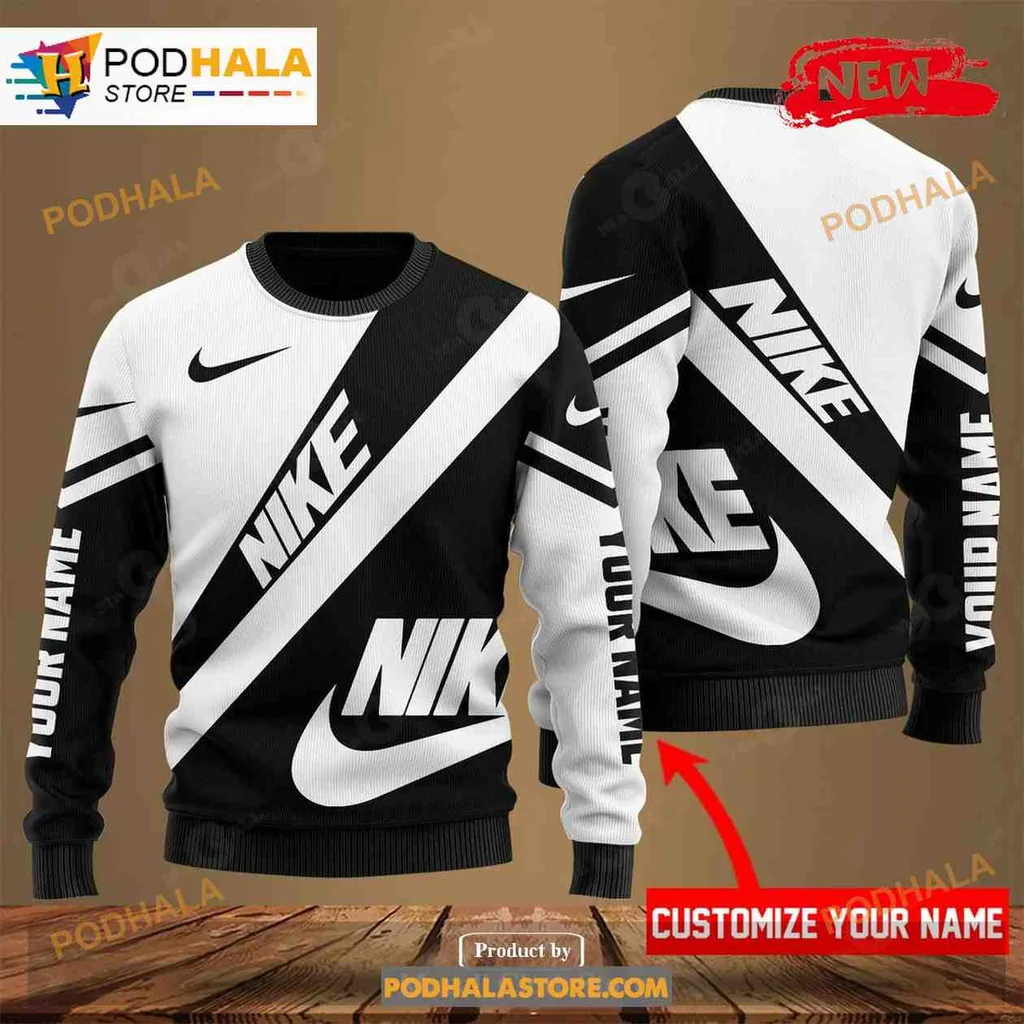 Stylish Black White Nike All Over Print Hoodie Featuring Iconic Logo Design Stylish Black White Nike All Over Print Hoodie Featuring Iconic Logo Design