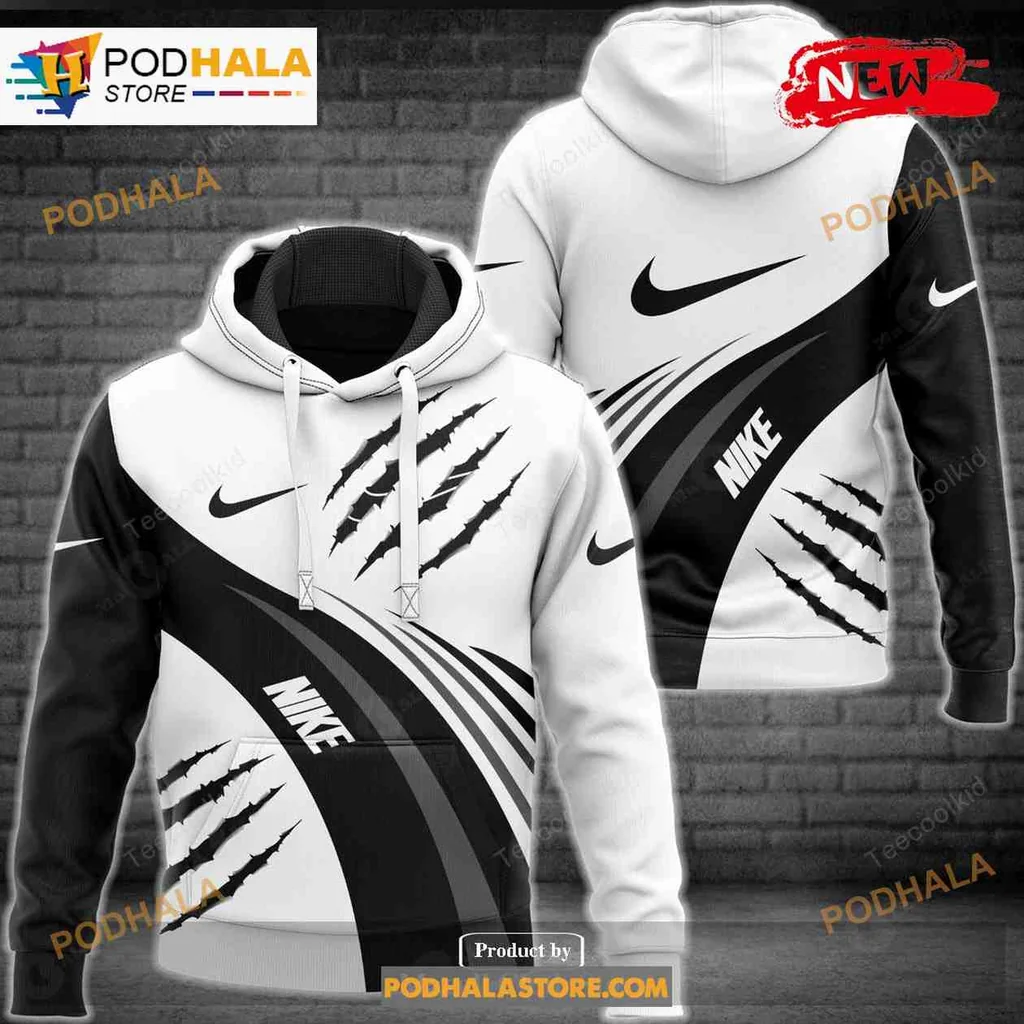 Stylish Black White Scratch Marks 3d Hoodie With Nike Logo Design