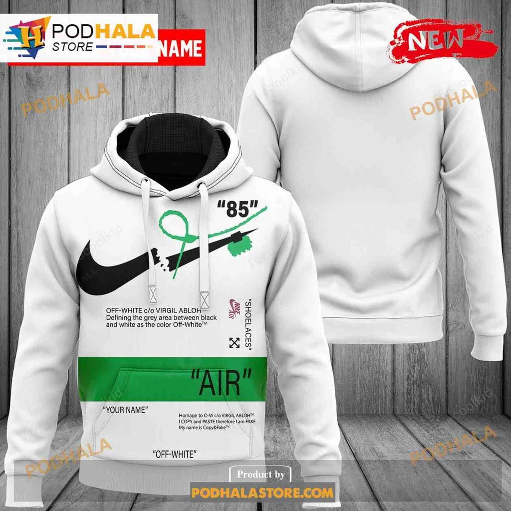 Stylish Nike Air Virgil Abloh 3d Hoodie With Black Swoosh And Green Graphic