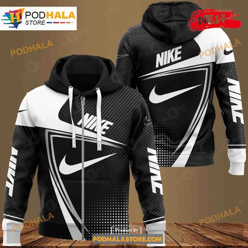 Stylish Nike Logo All Over Print Hoodie With Dynamic Swoosh Design Stylish Nike Logo All Over Print Hoodie With Dynamic Swoosh Design