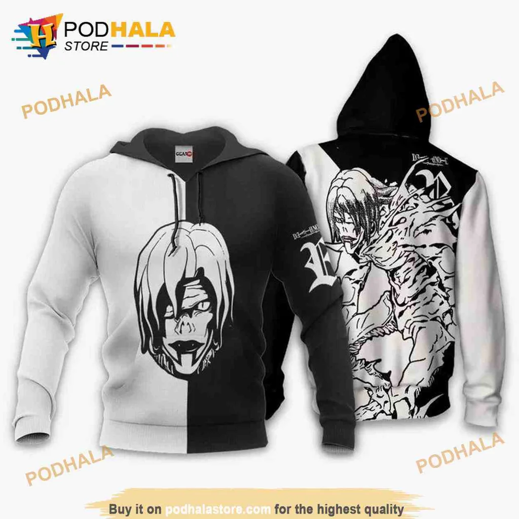 Stylized Anime Character Contrast 3d Hoodie With Bold Black And White Design