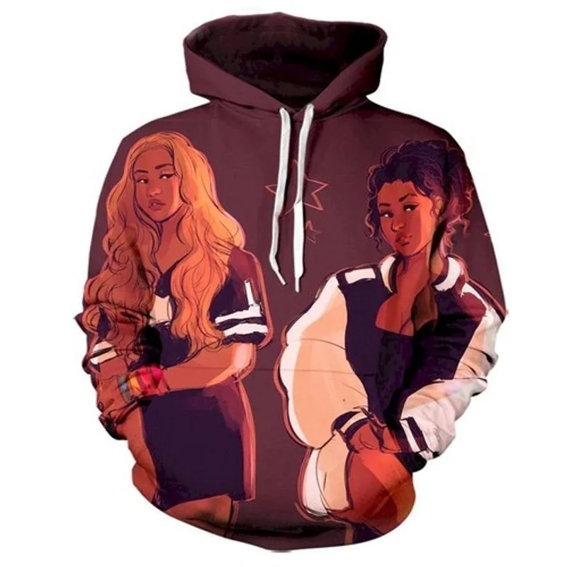 Stylized Female Music Icons 3d Hoodie Featuring Vibrant Graphic Design