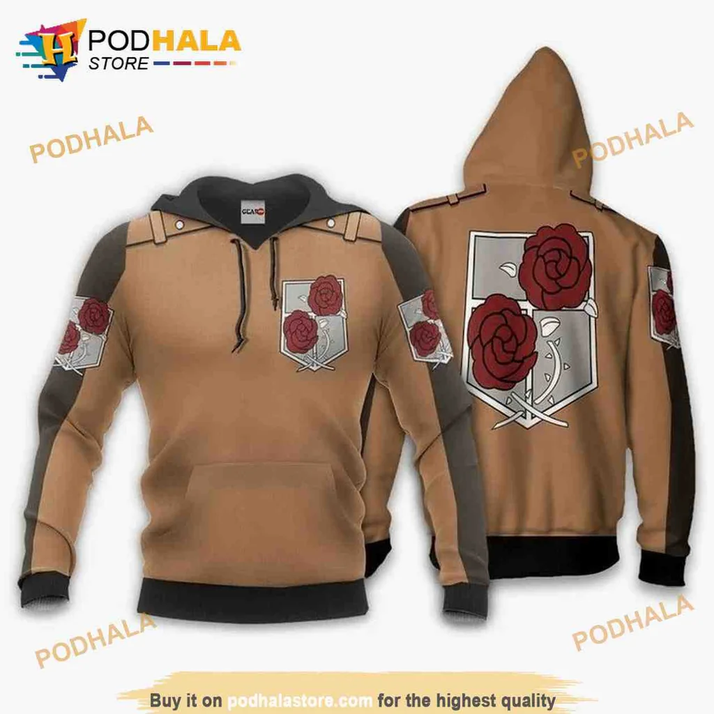 Stylized Roses Attack On Titan 3d Hoodie With Bold Graphic Design