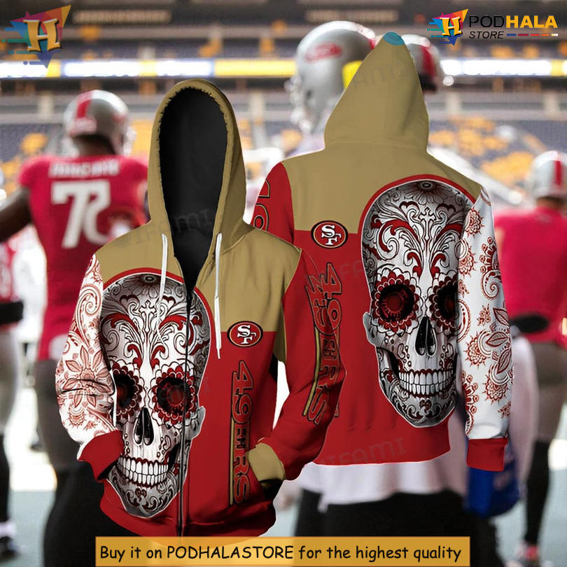 Sugar Skull Style 3D San Francisco 49ers Zip Up Hoodie For Loyal Fans