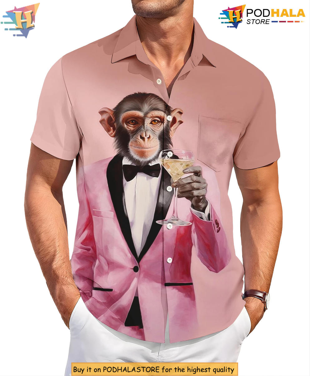 Summer Ape Party Hawaiian Shirt 2026 Funny Printed Casual Beach BBQ Apparel