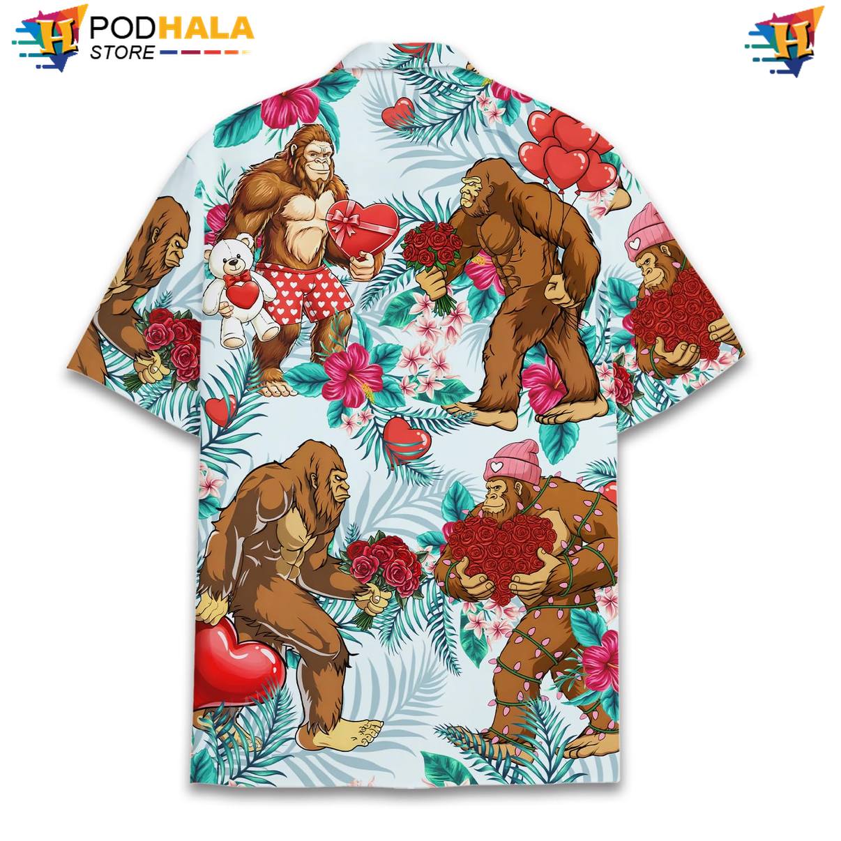 Summer Bigfoot Tropical Shirt Multicolor Mens Short Sleeve Casual Beachwear Summer Bigfoot Tropical Shirt Multicolor Mens Short Sleeve Casual Beachwear