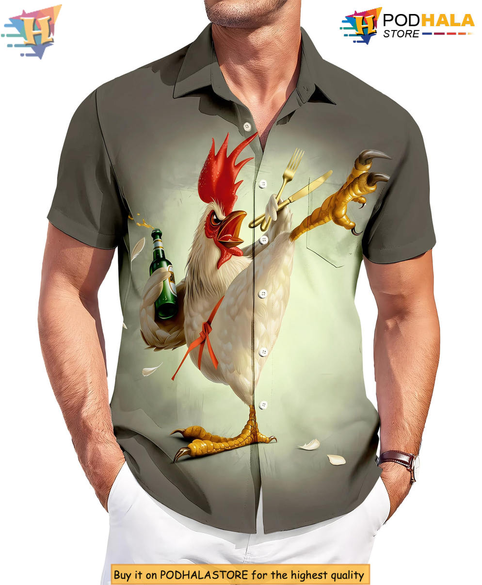 Summer Chicken BBQ Hawaiian Shirt 2026 Funny Printed Casual Beach Fan Apparel
