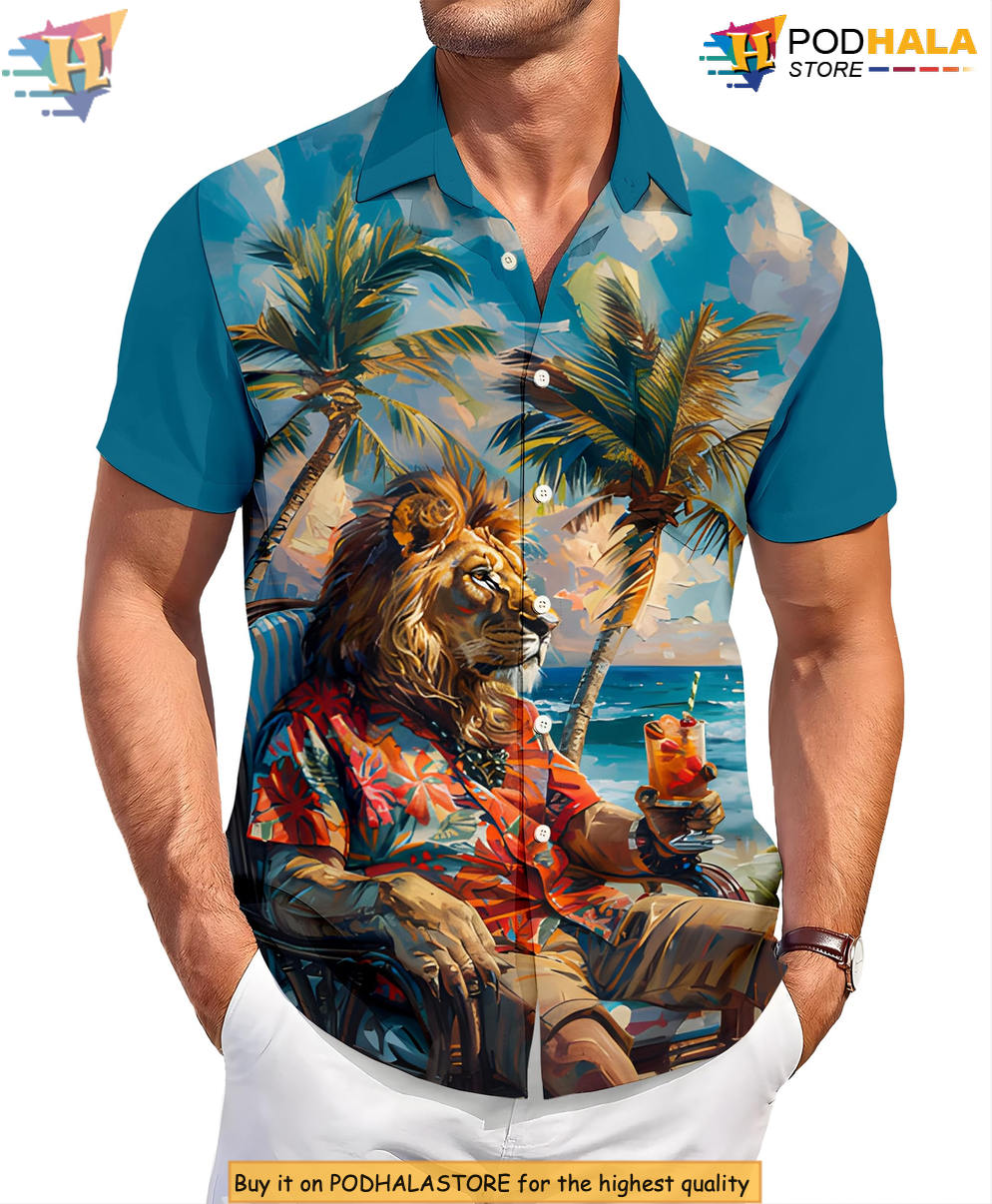 Summer Lion Party Hawaiian Shirt 2026 Funny Printed Casual Beach BBQ Apparel