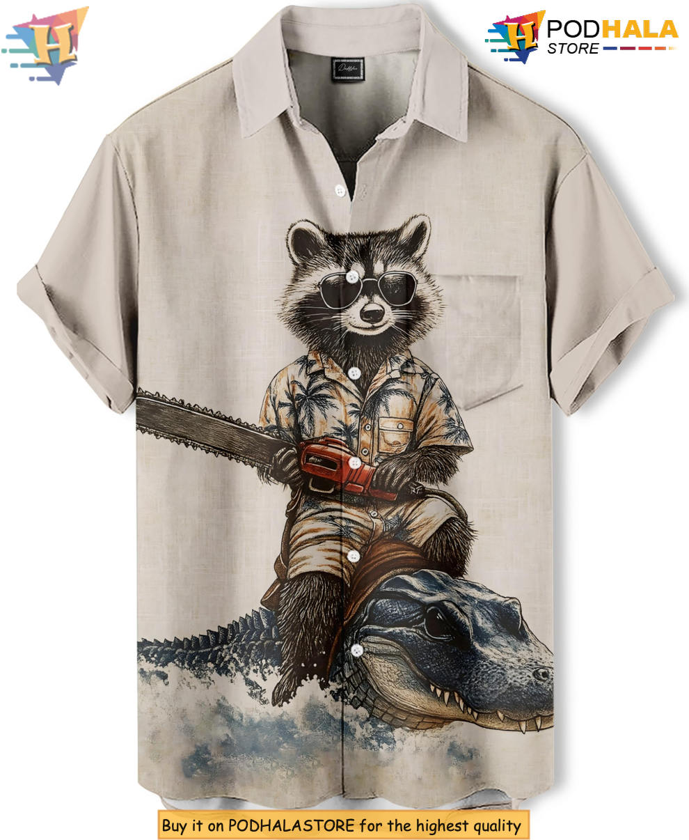 Summer Raccoon Party Hawaiian Shirt 2026 Funny Printed Casual Beach Apparel