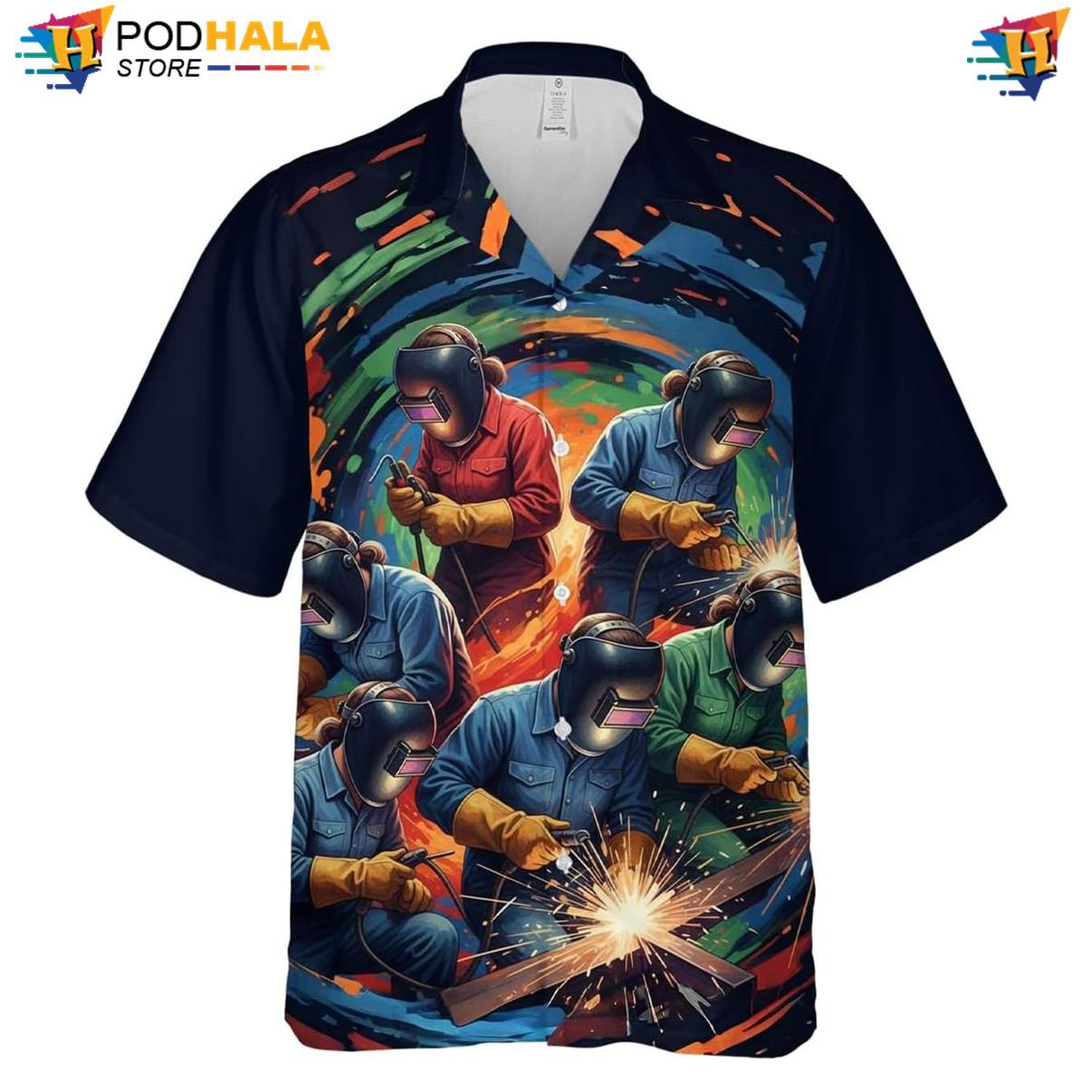 Summer Welder Hawaiian Shirt Mens Button Down Welding Worker Beach Outfit