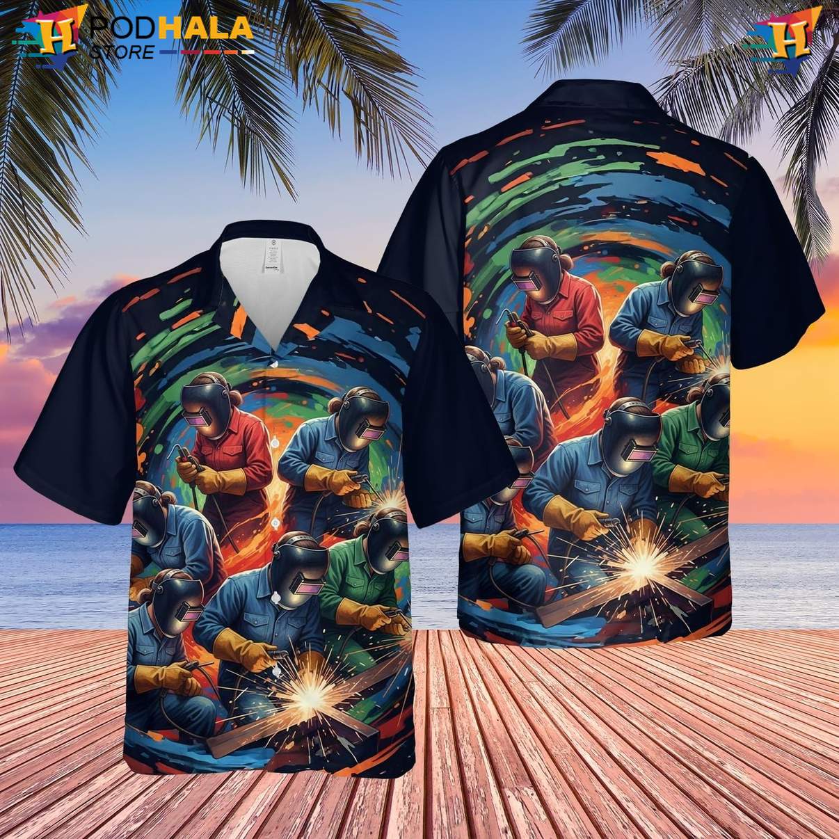 Summer Welder Aloha Shirt Mens Button Down Welding Worker Beach Outfit Summer Welder Aloha Shirt Mens Button Down Welding Worker Beach Outfit