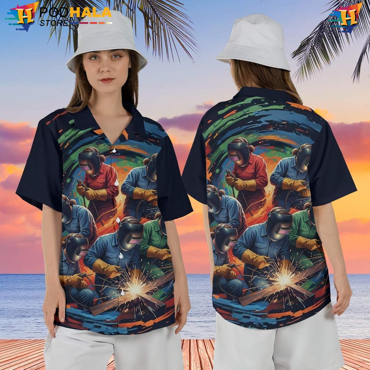 Summer Welder Tropical Shirt Mens Button Down Welding Worker Beach Outfit Summer Welder Tropical Shirt Mens Button Down Welding Worker Beach Outfit