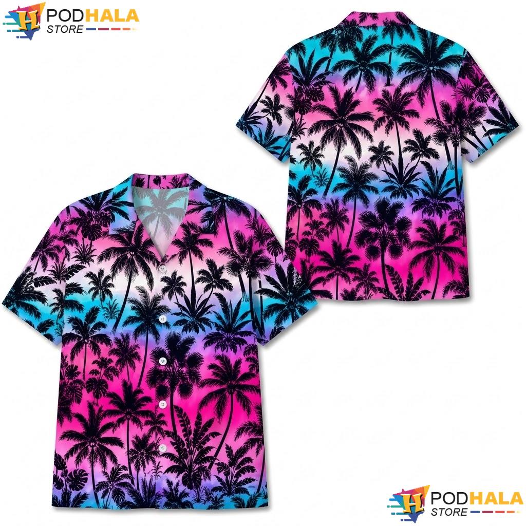 Sunset Gradient Palm Tree Hawaiian Shirt Vibrant Tropical Beach Top