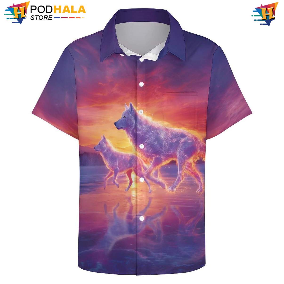 Sunset Wolf Tropical Shirt Mens Cool Print Casual Graphic Resort Wear Top Sunset Wolf Tropical Shirt Mens Cool Print Casual Graphic Resort Wear Top