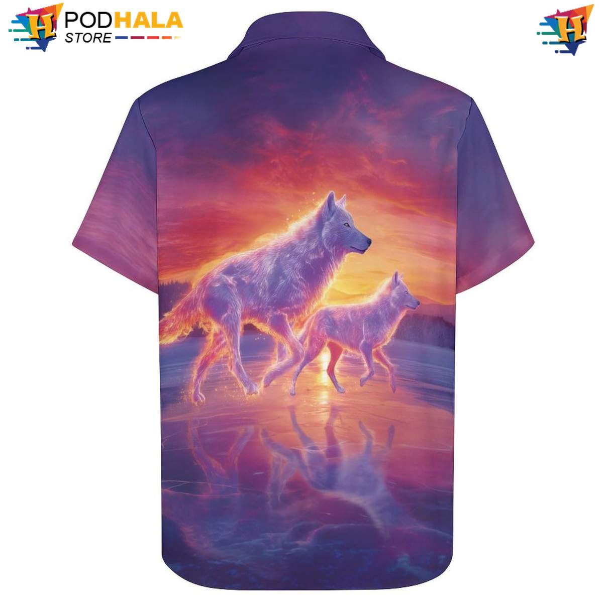 Sunset Wolf Short-sleeve button-up shirt Mens Cool Print Casual Graphic Resort Wear Top Sunset Wolf Short-sleeve button-up shirt Mens Cool Print Casual Graphic Resort Wear Top