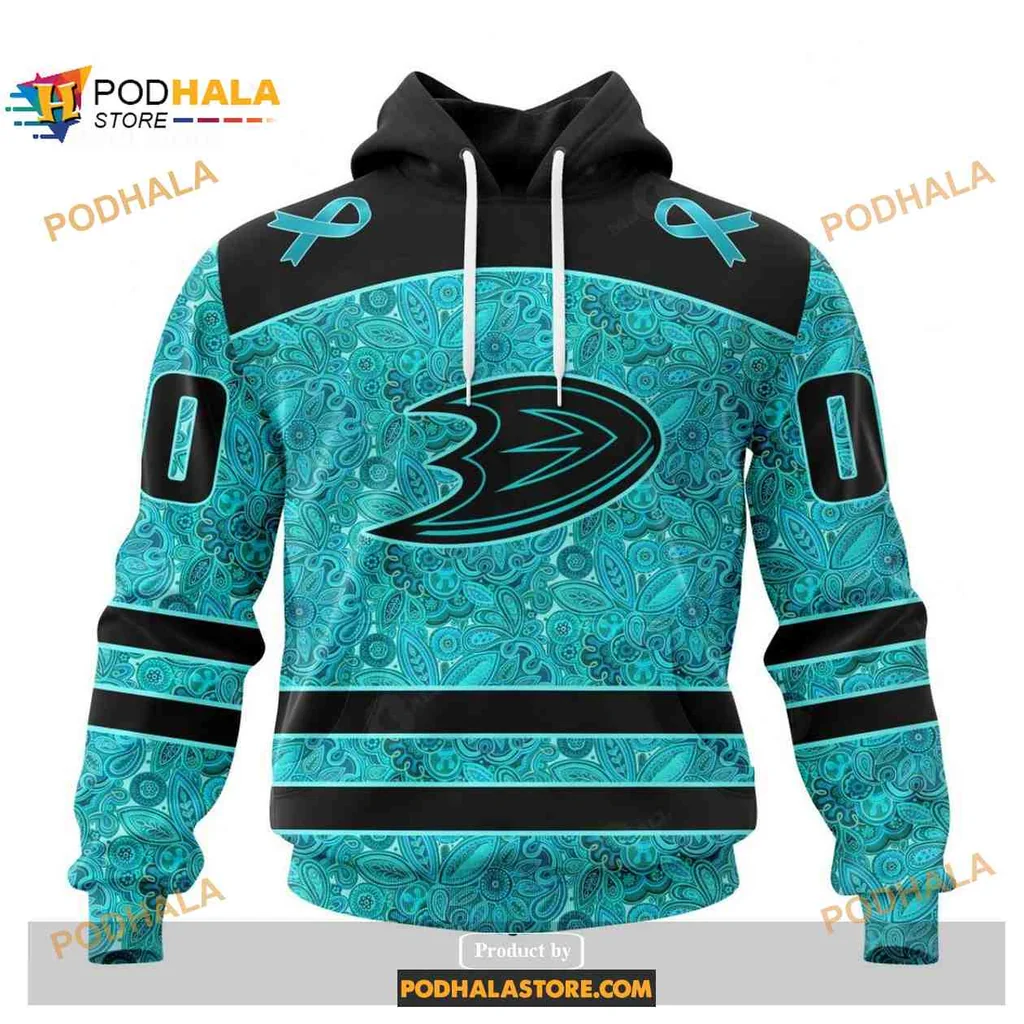 Supportive Anaheim Ducks Cancer Awareness Hoodie Featuring Teal Design