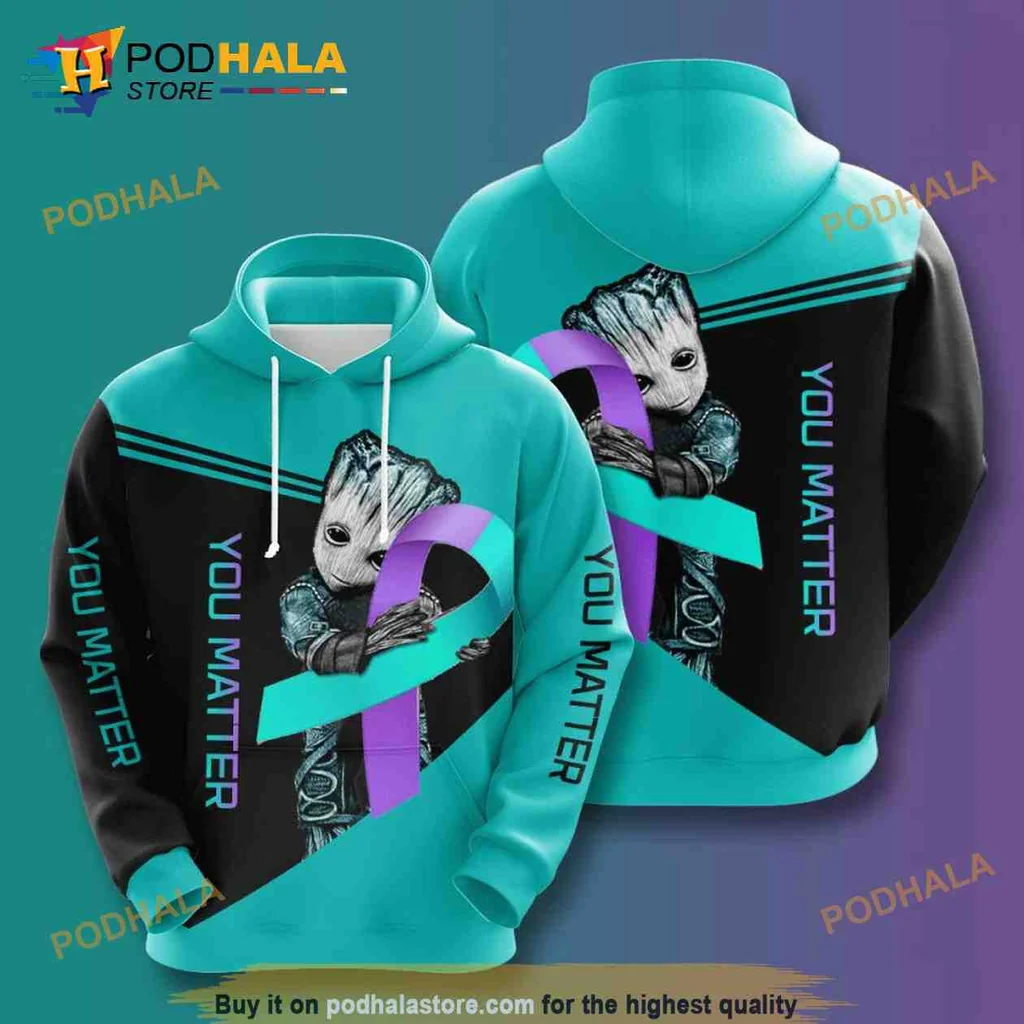 Supportive Baby Groot Breast Cancer 3d Hoodie With You Matter Message