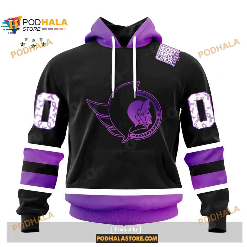 Supportive Black Ottawa Senators 3d Hoodie Featuring Hockey Fights Cancer Design