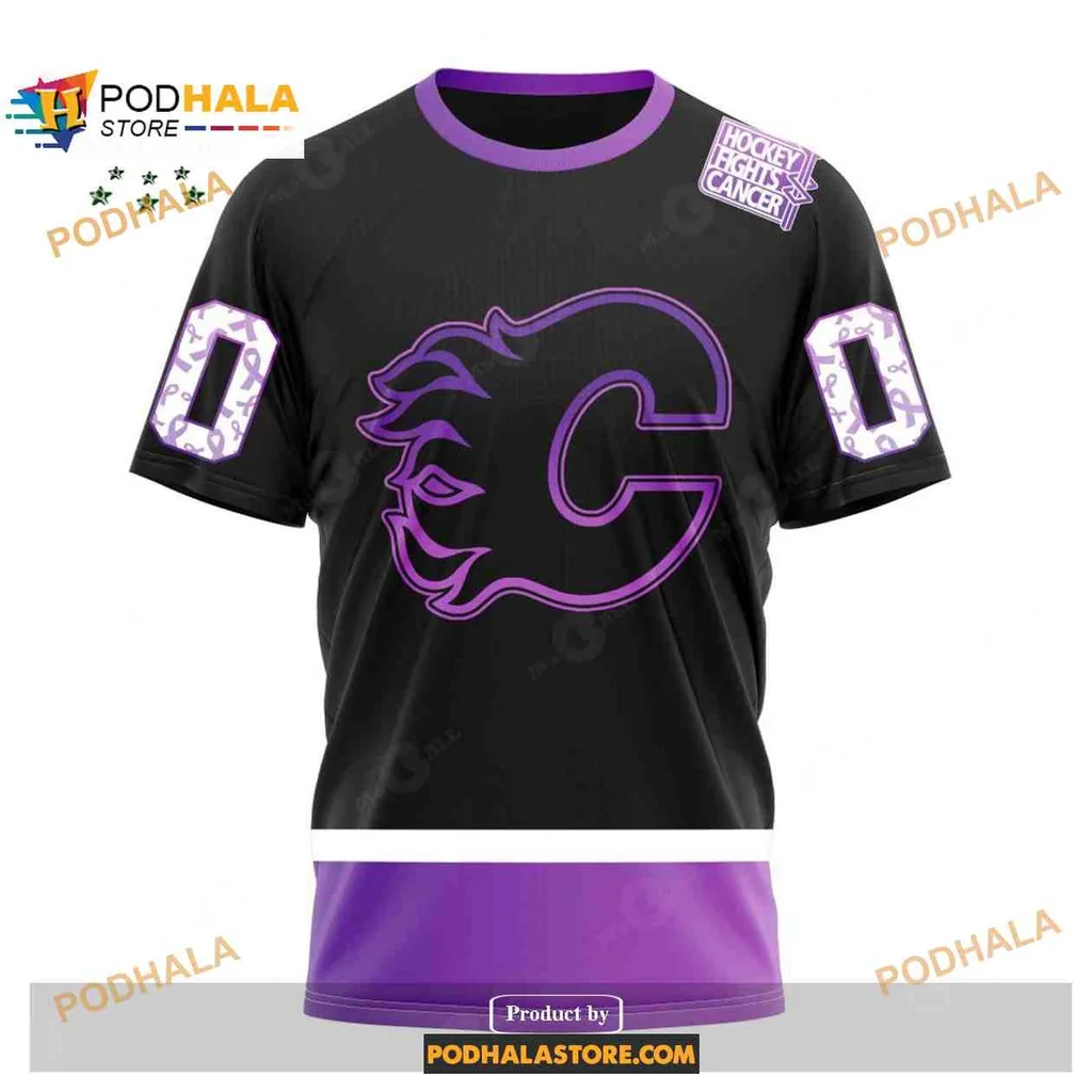 Supportive Calgary Flames 3D Print Hoodie With Custom Name And Cancer Awareness Design Supportive Calgary Flames 3D Print Hoodie With Custom Name And Cancer Awareness Design