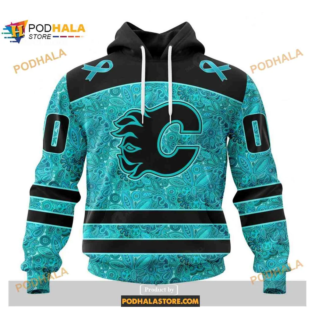 Supportive Calgary Flames Cancer Awareness 3d Hoodie With Bold Design