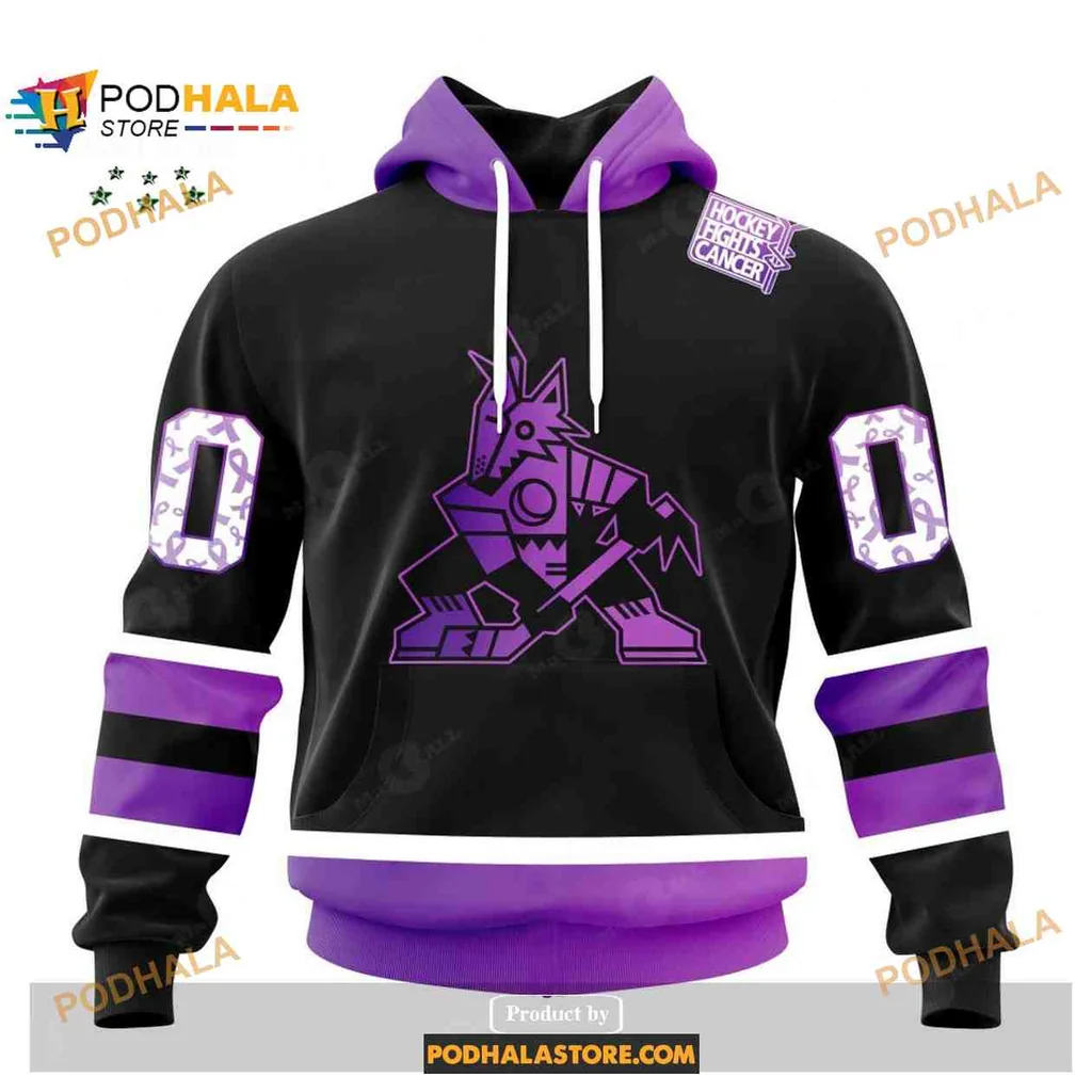 Supportive Cartoon Coyote Hockey 3d Hoodie With Hockey Fights Cancer Design