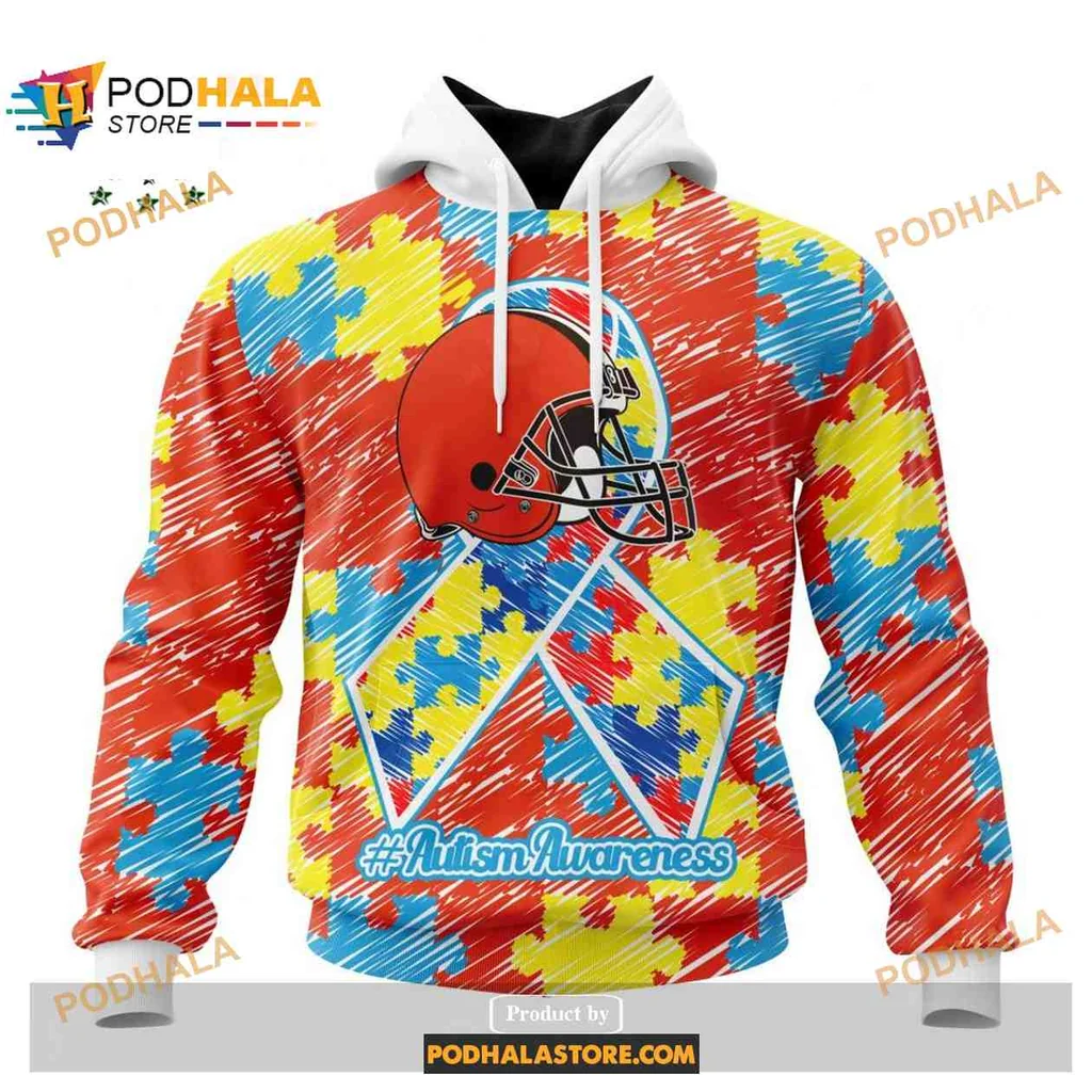 Supportive Cleveland Browns Autism Awareness 3d Hoodie With Puzzle Design