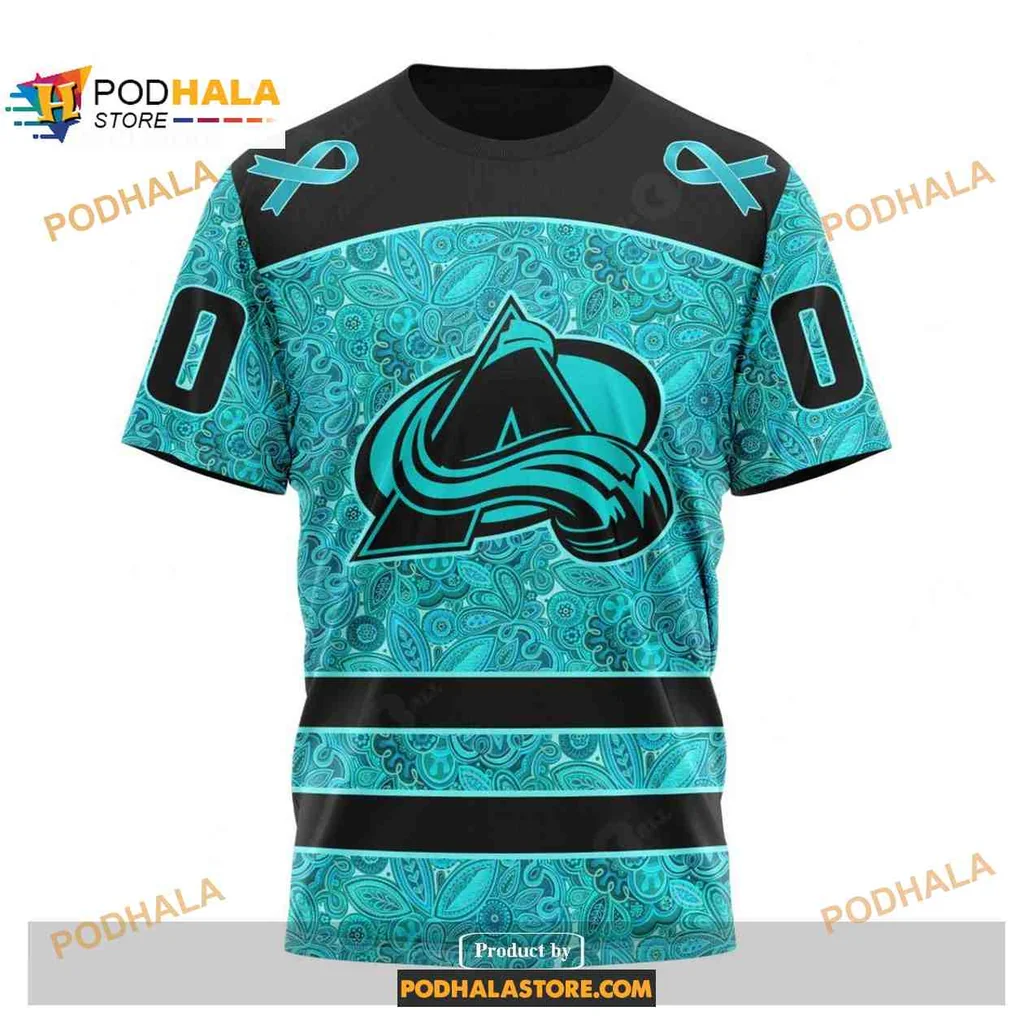 Supportive Colorado Avalanche Cancer Awareness AOP Hoodie With Teal Ribbon Supportive Colorado Avalanche Cancer Awareness AOP Hoodie With Teal Ribbon