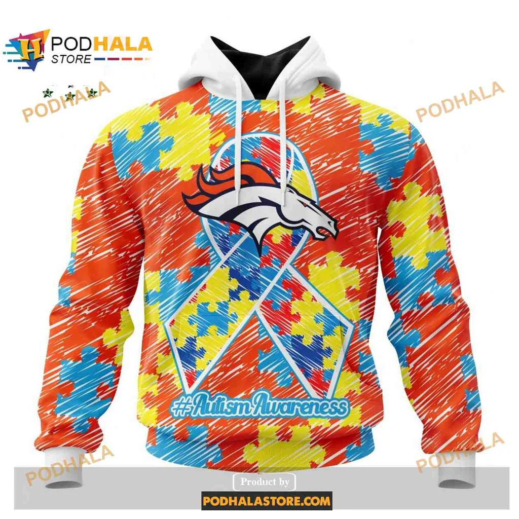 Supportive Denver Broncos Autism Puzzle Hoodie With Colorful Design