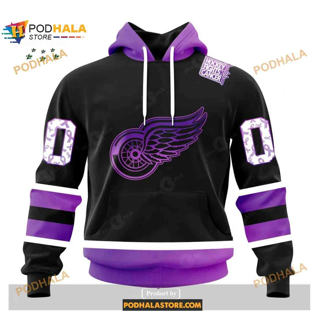 Supportive Detroit Red Wings 3d Hoodie With Hockey Fights Cancer Design