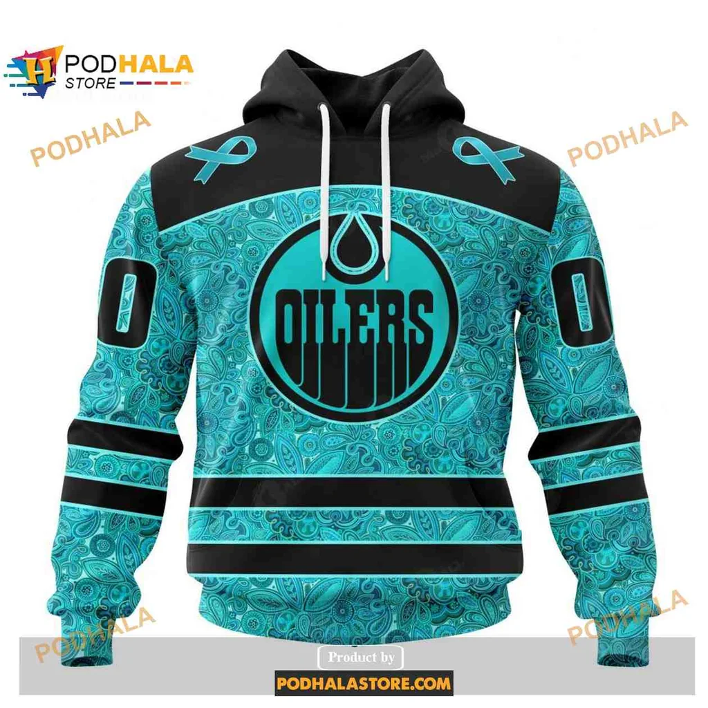 Supportive Edmonton Oilers Cancer Awareness 3d Hoodie With Teal Design
