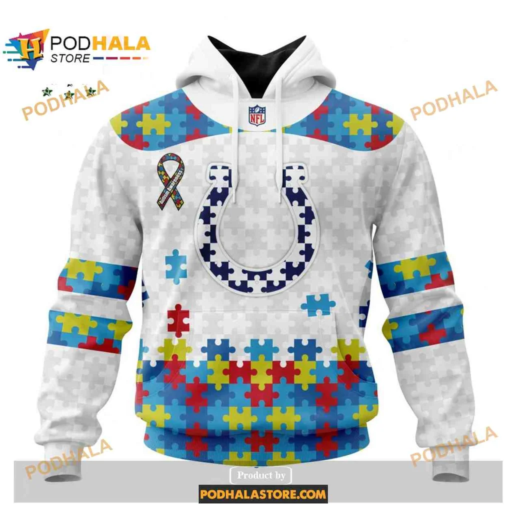 Supportive Indianapolis Colts Autism 3d Hoodie Featuring Puzzle Design