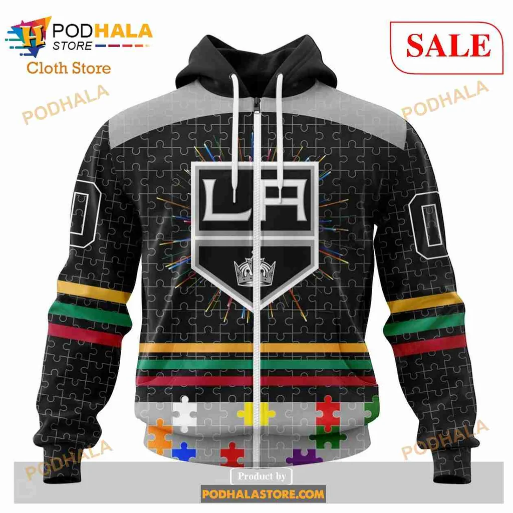 Supportive Los Angeles Kings All Over Print Hoodie With Colorful Puzzle Piece Design Supportive Los Angeles Kings All Over Print Hoodie With Colorful Puzzle Piece Design