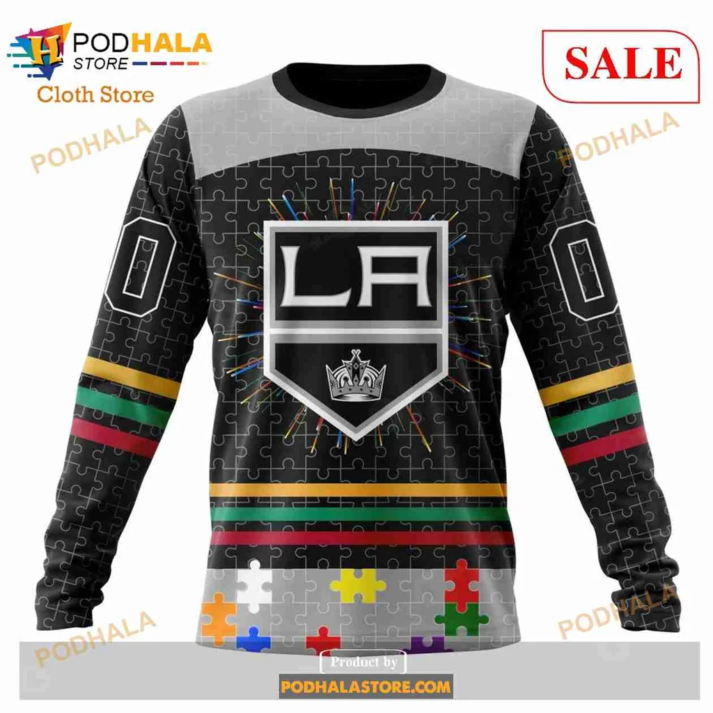 Supportive Los Angeles Kings 3D Print Hoodie With Colorful Puzzle Piece Design Supportive Los Angeles Kings 3D Print Hoodie With Colorful Puzzle Piece Design