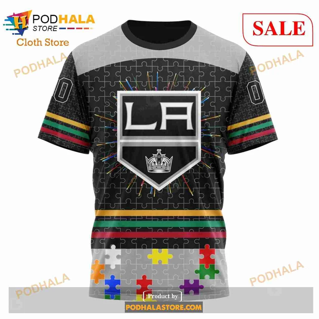 Supportive Los Angeles Kings 3d Hoodie With Colorful Puzzle Piece Design - Product View 6 Supportive Los Angeles Kings 3d Hoodie With Colorful Puzzle Piece Design - Product View 6