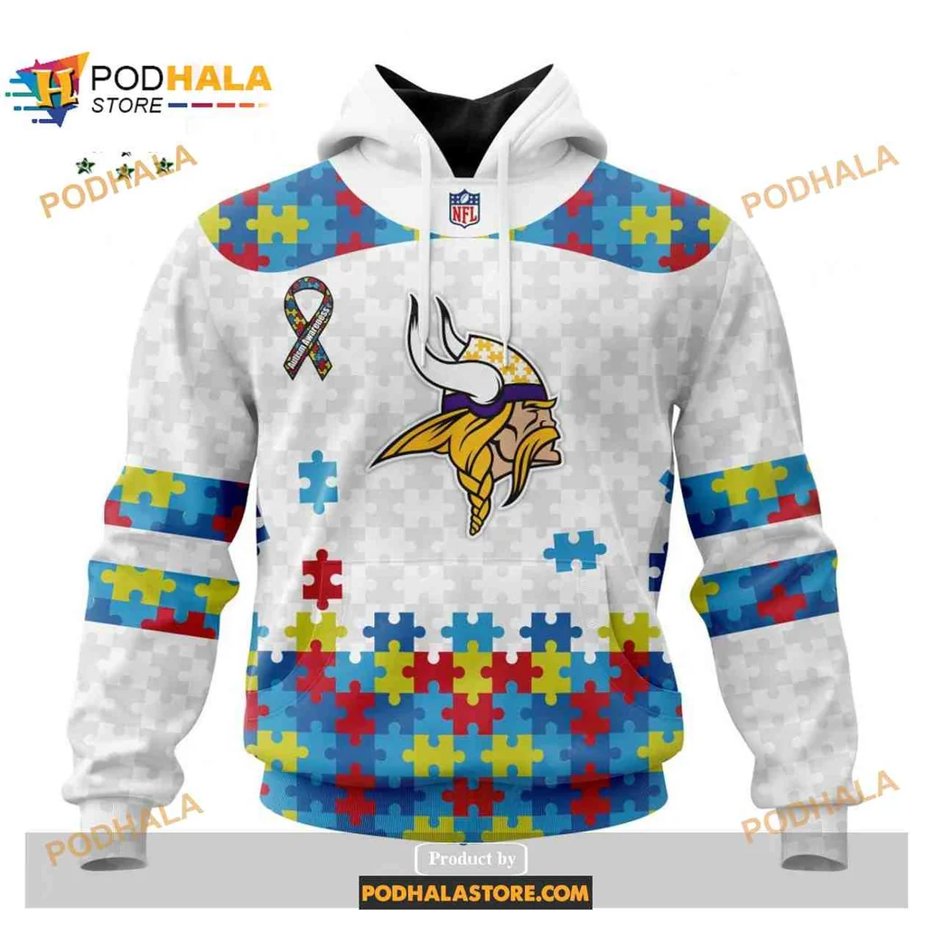Supportive Minnesota Vikings Autism Awareness 3d Hoodie With Colorful Puzzle Design