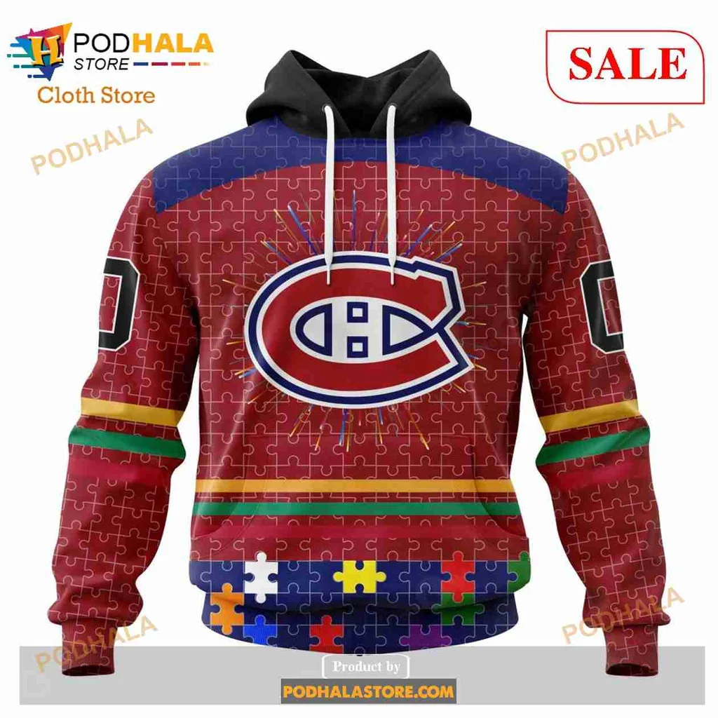 Supportive Montreal Canadiens Autism Hoodie, Colorful 3d Design With Puzzle Pieces