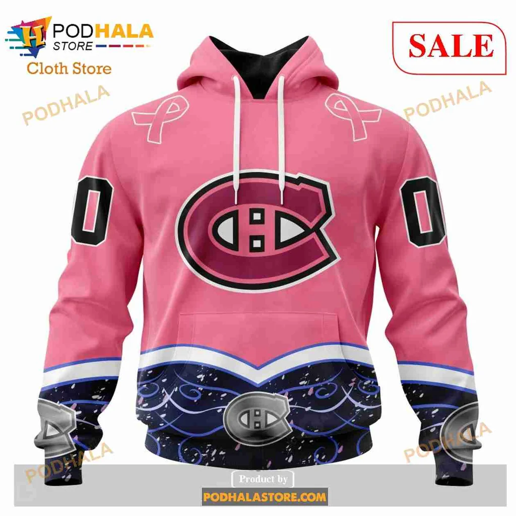 Supportive Montreal Canadiens Cancer Awareness Hoodie, Bold Pink 3d Design