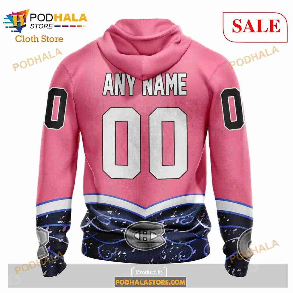 Supportive Montreal Canadiens Cancer Awareness Hoodie, Bold Pink 3d Design - View 2 Supportive Montreal Canadiens Cancer Awareness Hoodie, Bold Pink 3d Design - View 2