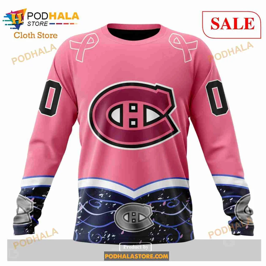 Supportive Montreal Canadiens Cancer Awareness Hoodie, Bold Pink 3d Design - View 3 Supportive Montreal Canadiens Cancer Awareness Hoodie, Bold Pink 3d Design - View 3