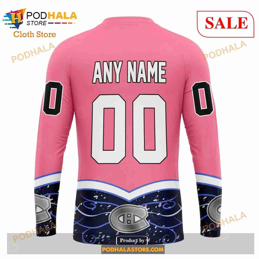 Supportive Montreal Canadiens Cancer Awareness Hoodie, Bold Pink 3d Design - Product View 5 Supportive Montreal Canadiens Cancer Awareness Hoodie, Bold Pink 3d Design - Product View 5