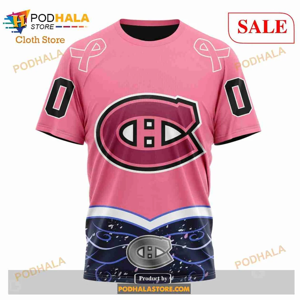 Supportive Montreal Canadiens Cancer Awareness Hoodie, Bold Pink 3d Design - Product View 6 Supportive Montreal Canadiens Cancer Awareness Hoodie, Bold Pink 3d Design - Product View 6