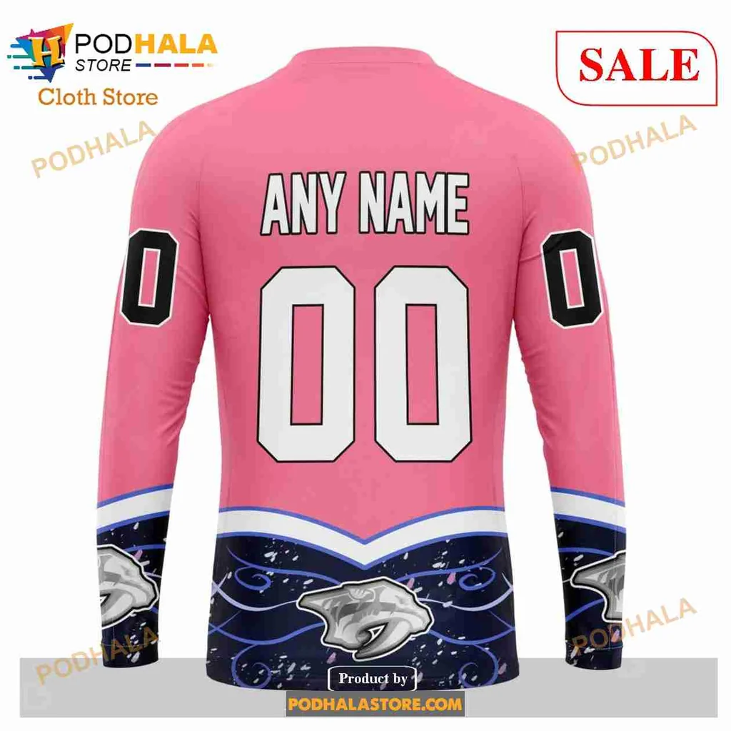 Supportive Nashville Predators Cancer Awareness Hoodie, 3d Design With Pink Ribbons - Product View 5 Supportive Nashville Predators Cancer Awareness Hoodie, 3d Design With Pink Ribbons - Product View 5