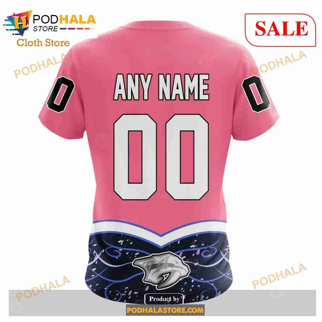 Supportive Nashville Predators Cancer Awareness Hoodie, 3d Design With Pink Ribbons - Product View 7 Supportive Nashville Predators Cancer Awareness Hoodie, 3d Design With Pink Ribbons - Product View 7