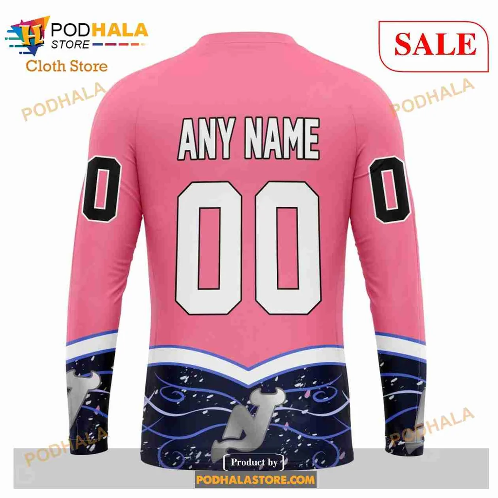 Supportive New Jersey Devils Cancer Hoodie With Pink Ribbon Design - Product View 5 Supportive New Jersey Devils Cancer Hoodie With Pink Ribbon Design - Product View 5