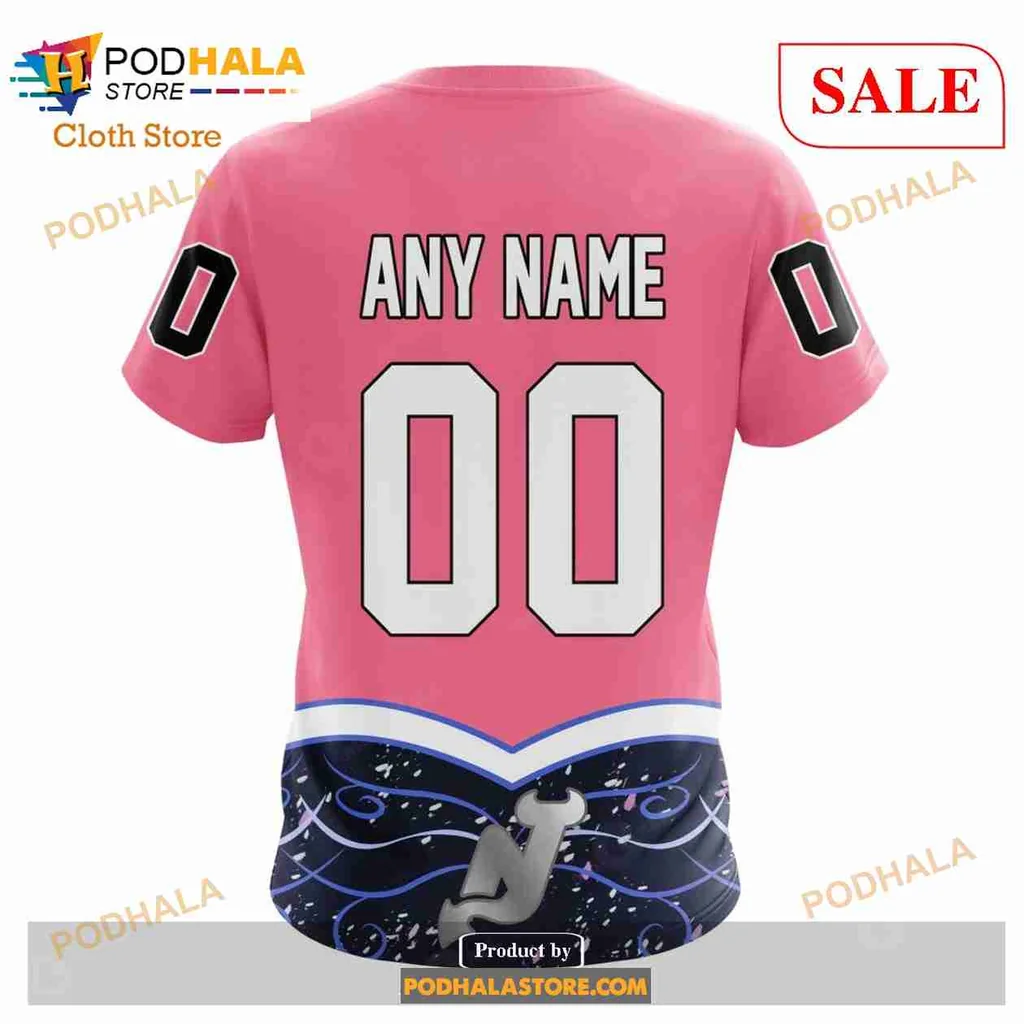 Supportive New Jersey Devils Cancer Hoodie With Pink Ribbon Design - Product View 7 Supportive New Jersey Devils Cancer Hoodie With Pink Ribbon Design - Product View 7