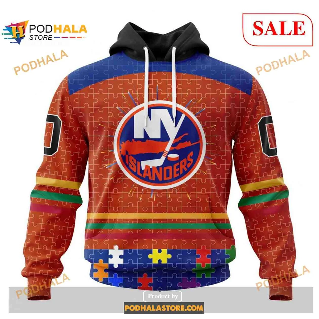 Supportive New York Islanders Autism Hoodie With Vibrant Puzzle Design