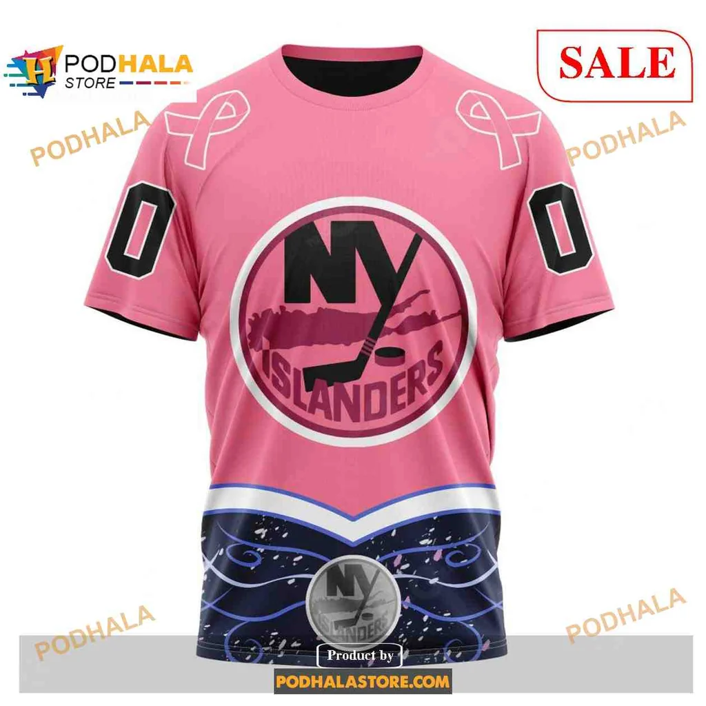 Supportive New York Islanders Cancer Hoodie With 3d Design - View 2 Supportive New York Islanders Cancer Hoodie With 3d Design - View 2