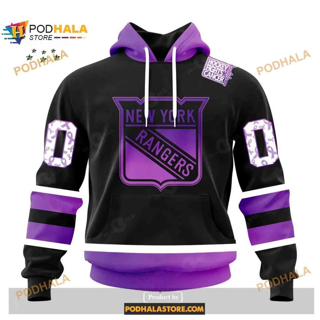 Supportive New York Rangers Cancer 3d Hoodie With Bold Logo Design