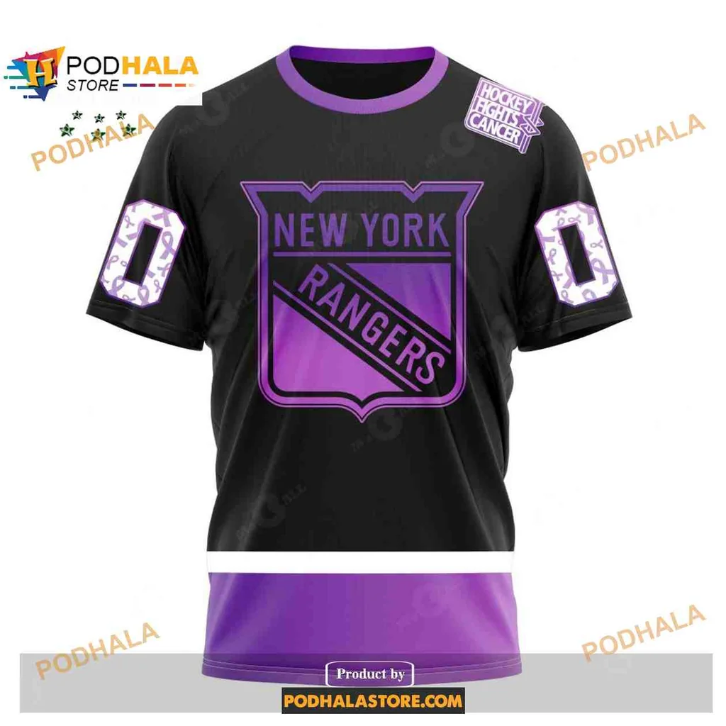 Supportive New York Rangers Cancer AOP Hoodie With Bold Logo Design Supportive New York Rangers Cancer AOP Hoodie With Bold Logo Design